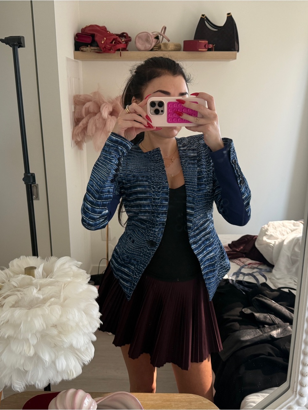 BCBGMAXAZRIA Blue Crocodile Print Jordyn Structured Blazer - Picture 12 of 15
